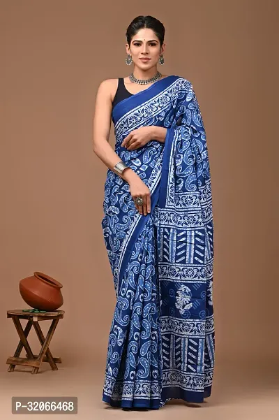 Stylish Cotton Printed Saree With Blouse Piece For Women-thumb0