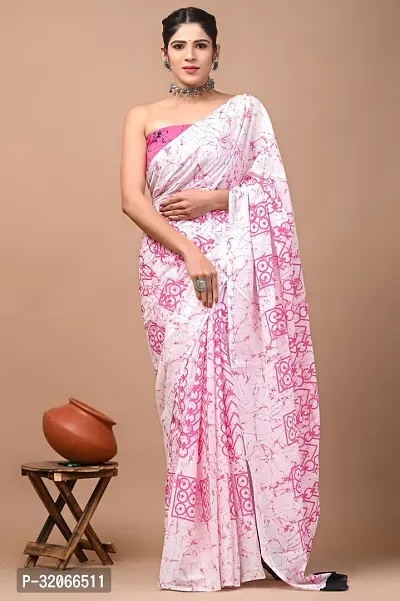 Stylish Cotton Printed Saree With Blouse Piece For Women-thumb0