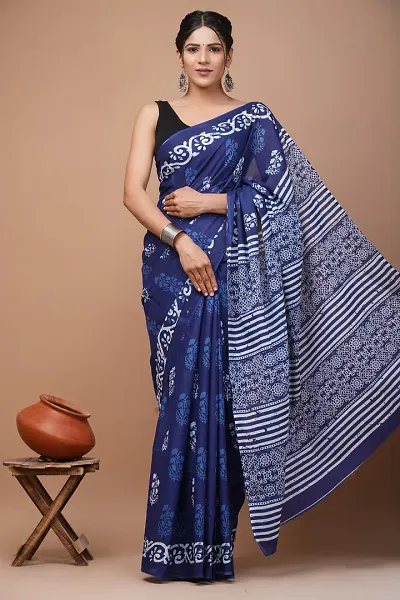 Glamorous Mulmul Cotton Saree with Blouse piece 