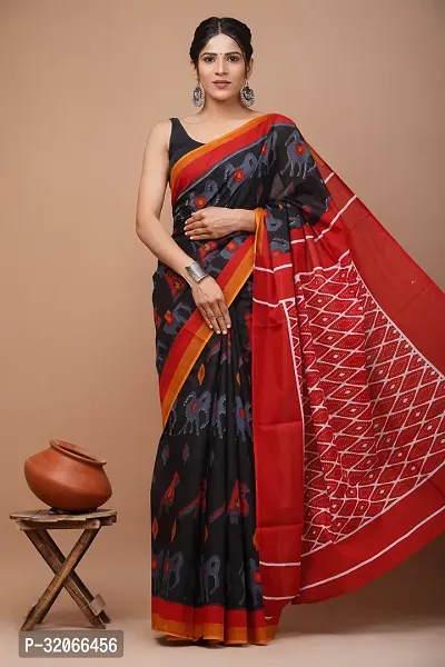 Stylish Cotton Printed Saree With Blouse Piece For Women-thumb0