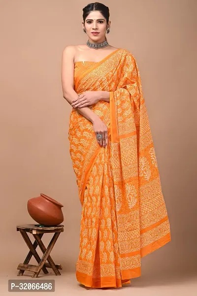 Stylish Cotton Printed Saree With Blouse Piece For Women-thumb0