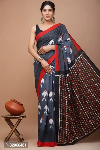 Stylish Cotton Printed Saree With Blouse Piece For Women-thumb0