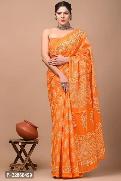 Stylish Cotton Printed Saree With Blouse Piece For Women-thumb0