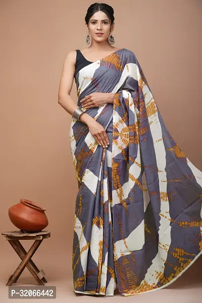 Stylish Cotton Printed Saree With Blouse Piece For Women-thumb0