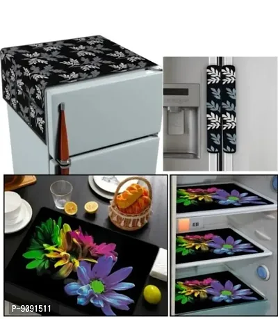 New Refrigerator Covers Combo of Exclusive Decorative Kitchen Combo Fridge Top Cover with 4 Fridge Mats 2 Handel Cover ( Fridge Cover Combo)