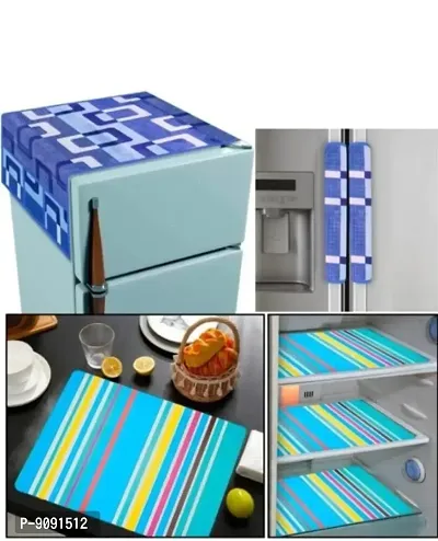 New Refrigerator Covers Combo of Exclusive Decorative Kitchen Combo Fridge Top Cover with 3 Fridge Mats 2 Handel Cover ( Fridge Cover Combo)