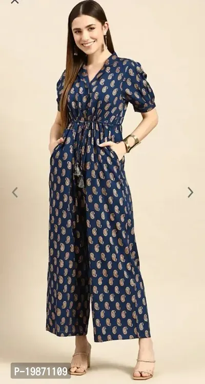 Stylish Navy Blue Rayon Jumpsuit For Women