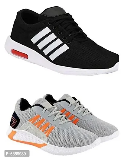 Stylish Mesh Black and Grey Running Sports Shoes For Men Pack of 2