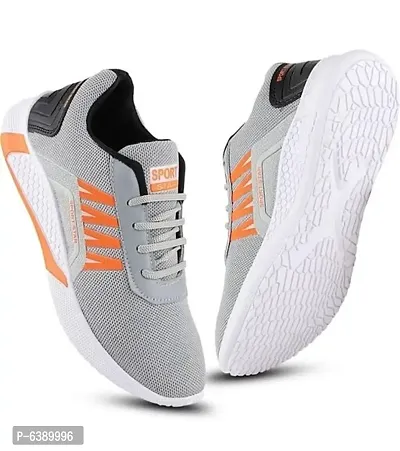 Stylish Mesh Grey Lace-Up Running Sports Shoes For Men-thumb3