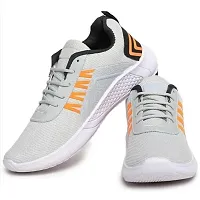 Stylish Mesh Grey Lace-Up Running Sports Shoes For Men-thumb1