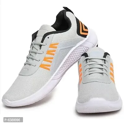Stylish Mesh Grey Lace-Up Running Sports Shoes For Men-thumb2