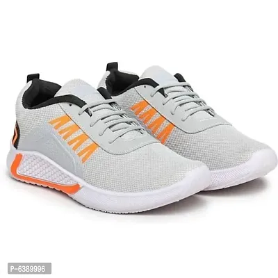 Stylish Mesh Grey Lace-Up Running Sports Shoes For Men-thumb0
