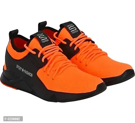 Stylish Mesh Orange Gym Running Sport Shoes For Men-thumb0