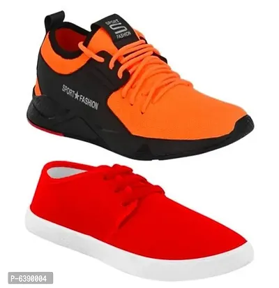 Stylish Mesh Orange and Red Shoes Combo For Men- Pack Of 2-thumb0