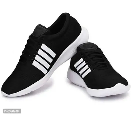 Stylish Mesh Black Lace-Up Running Sports Shoes For Men-thumb0
