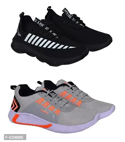 Stylish Mesh Black and Grey Light Weight Gym Running Sport Shoes For Men