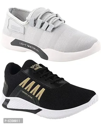 Stylish Mesh Black and White Gym Running Sport Shoes Combo For Men- Pack Of 2-thumb0