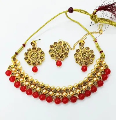 Trendy Designer Alloy Gold Plated Pearl Choker Jewellery Set