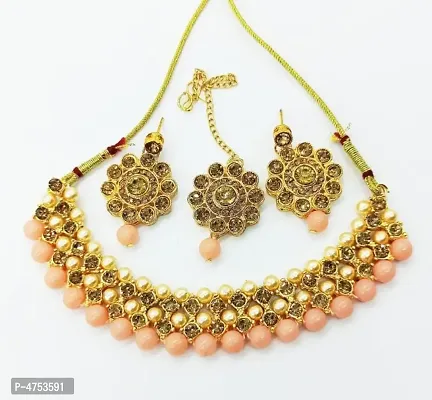 Trendy Alloy Choker with Earring and Mangtika for Women