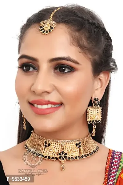 Trendy Alloy Gold Plated Artificial Stone Choker Jewellery Set For Women