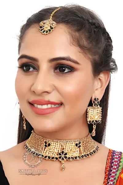 Trendy Alloy Plated Artificial Stone Choker Jewellery Set For Women