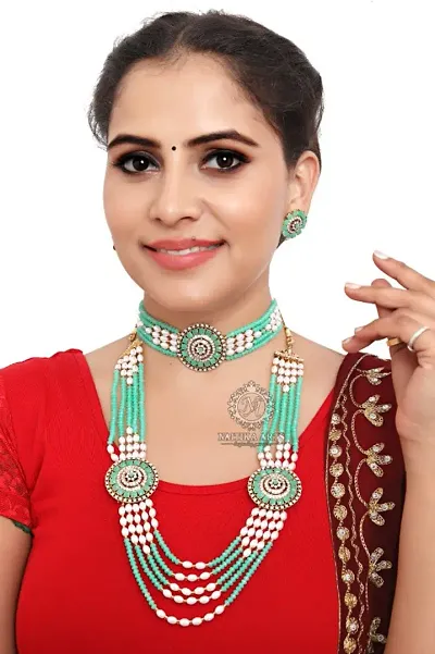 Attractive Alloy Plated Artificial Stone Choker Jewellery Set For Women