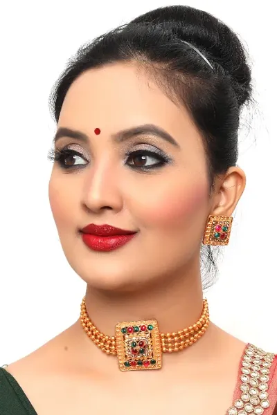 Peora Traditional Plated Kundan Choker Necklace Earring Set for Women Girls