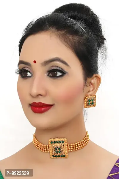 Peora Antique Traditional Gold Plated Kundan Choker Necklace Earring Set for Women Girls
