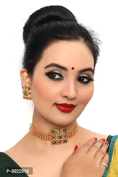 Peora Antique Traditional Gold Plated Kundan Choker Necklace Earring Set for Women Girls