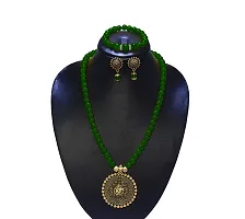 ADF Fashion Gold German Silver Ganesha Oxidised Pendant with Onyx Beaded Necklace Set and Bracelet for Women and Girls (Green)-thumb4