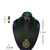 ADF Fashion Gold German Silver Ganesha Oxidised Pendant with Onyx Beaded Necklace Set and Bracelet for Women and Girls (Green)-thumb1