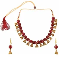 Oxidised Gold Trational Necklace and Earring  With adjustable Dori for Women and Girls(Maroon)-thumb1