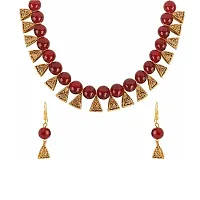 Oxidised Gold Trational Necklace and Earring  With adjustable Dori for Women and Girls(Maroon)-thumb2