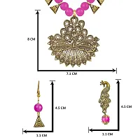 Peacock Stylish Antique Pearl(10MM Beads) German Oxidized Necklace and Earring With Adjustable Dori  for Women and Girls(Pink).-thumb2