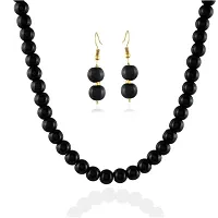 Round Shape Pearls Necklace and Earring With Adjustable Dori for Women and Girls (Black)-thumb1