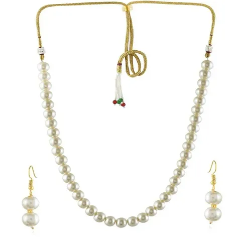 Round Shape Pearls Necklace and Earring With Adjustable Dori for Women and Girls