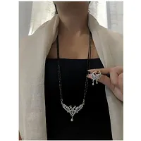 Stylish American Diamond Gold Plated Mangalsutra Peacock Design Pendant with Chain and Earrings for Women.-thumb1