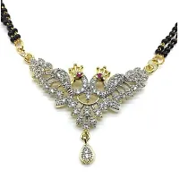 Stylish American Diamond Gold Plated Mangalsutra Peacock Design Pendant with Chain and Earrings for Women.-thumb2