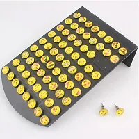 Styling Plastic Success Emoji Pattern Studs Earrings for Women and Girls (Yellow) -Pack of 36 Pairs-thumb3