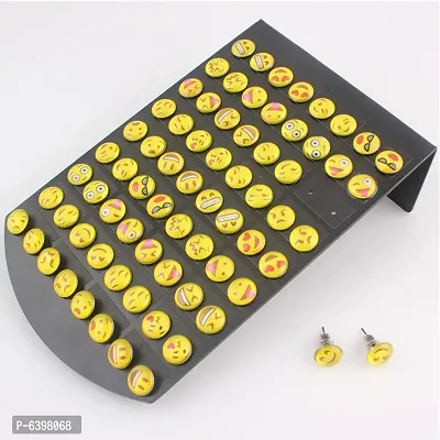 Styling Plastic Success Emoji Pattern Studs Earrings for Women and Girls (Yellow) -Pack of 36 Pairs-thumb4