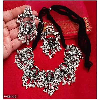 Oxidised Silver Ganesh Choker Necklace and Earring With adjustable for Women and Girls