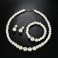 Exclusive Pearl Collection Gold Plated Necklace Set with Earrings Pearl Jewellery Set for Women and Girls(White)-thumb3