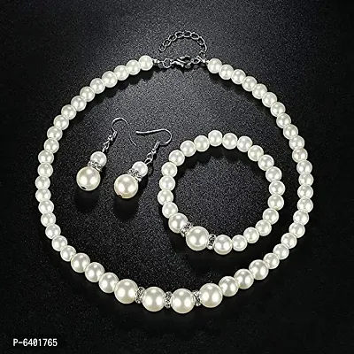 Exclusive Pearl Collection Gold Plated Necklace Set with Earrings Pearl Jewellery Set for Women and Girls(White)-thumb4