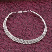 Triple Line Silver Choker Necklace For Girls and Womens.-thumb1