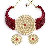 Gold Plated Choker Necklace and Earring With Adjustable Dori For Women and Girls(Maroon).-thumb1
