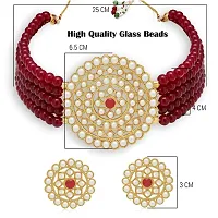 Gold Plated Choker Necklace and Earring With Adjustable Dori For Women and Girls(Maroon).-thumb4