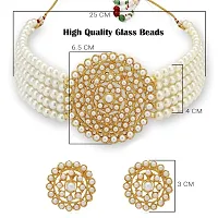 Gold Plated Choker Necklace and Earring With Adjustable Dori For Women and Girls( White).-thumb4