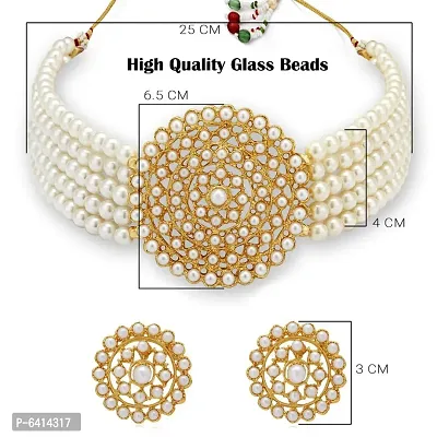 Gold Plated Choker Necklace and Earring With Adjustable Dori For Women and Girls( White).-thumb5