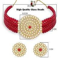 Gold Plated Choker Necklace and Earring With Adjustable Dori For Women and Girls(Red).-thumb3