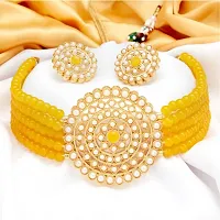 Gold Plated Choker Necklace and Earring With Adjustable Dori For Women and Girls(Yellow).-thumb1